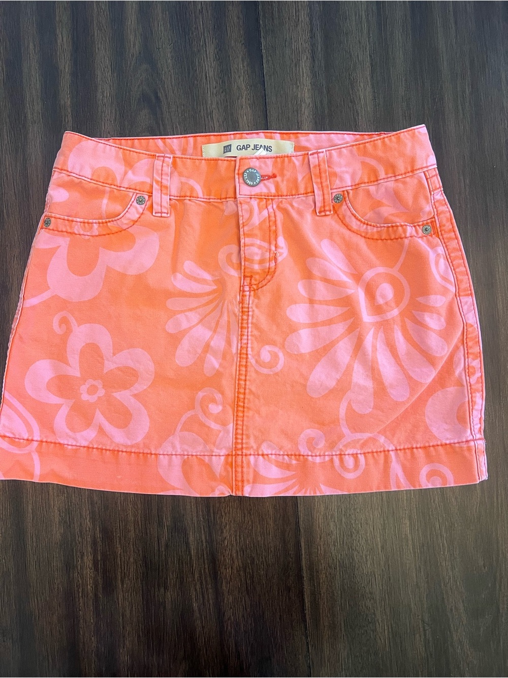 Vintage 1990s GAP Jeans Orange Floral Mini Skirt
